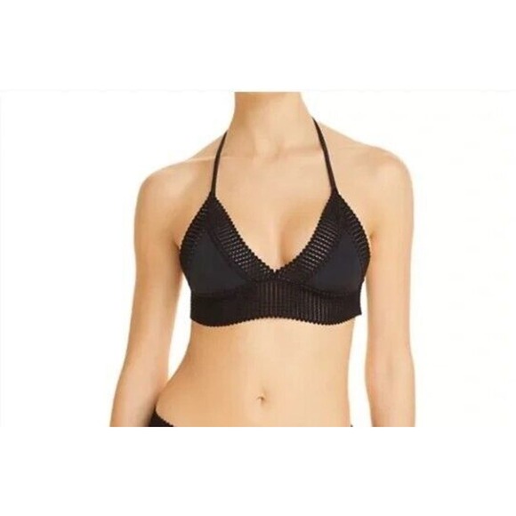 Peixoto Bikini Top Small Black Naomi Mesh Stretch Triangle Halter Pullover - Picture 1 of 12